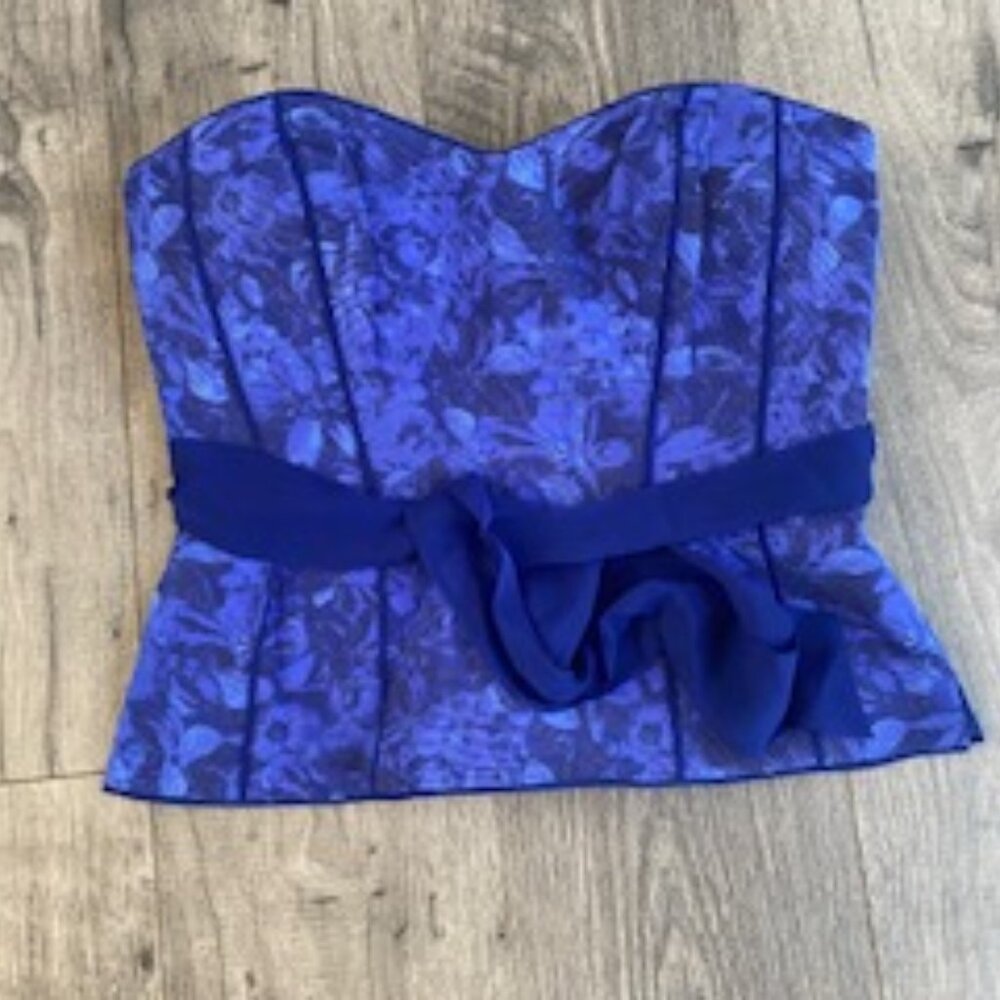White House Black Market Blue Floral Bustier Top